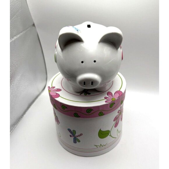 This Little Piggy Piggy Bank and box with Butterflies and Flowers New In Box - Picture 2 of 7